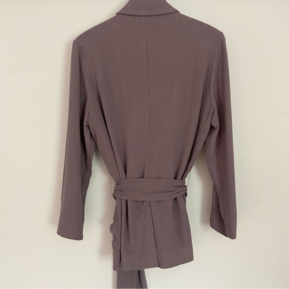 Frank and Oak The Fluid Blazer Dusty Lavender Linen Belted Jacket Small - Picture 4 of 11